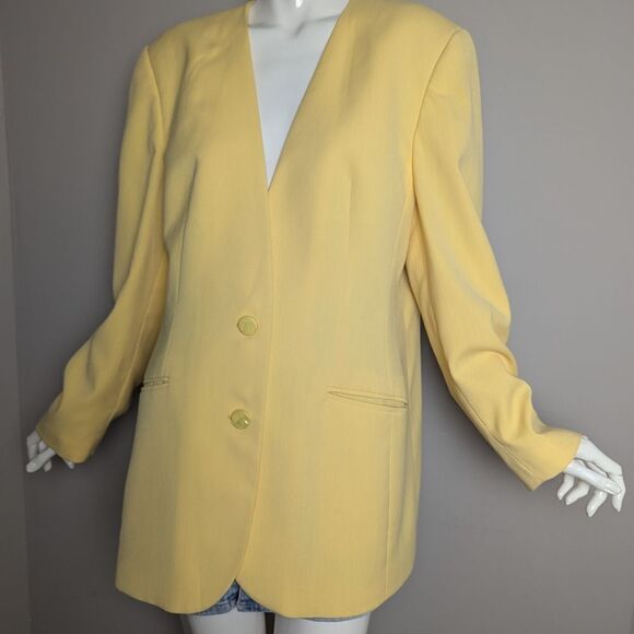 Vintage Yellow Oversized Blazer Minimalist Chic Maureen M Sz 14 Lined - Picture 4 of 10